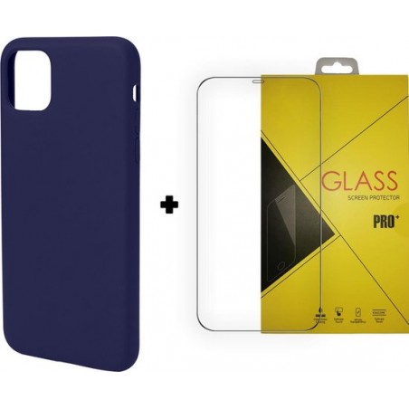 iPhone 12 Pro Hoesje - Royal Blauw - Tempered Glass Screenprotector 9H & Siliconen Backcover Case