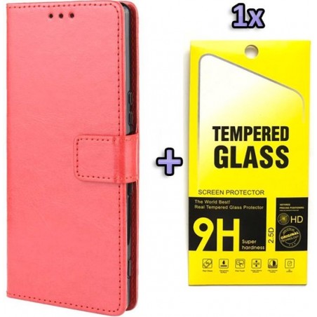 Samsung Galaxy A21S Hoesje Rood - Portemonnee Book Case - Kaarthouder & Magneetlipje & Glazen Screenprotector