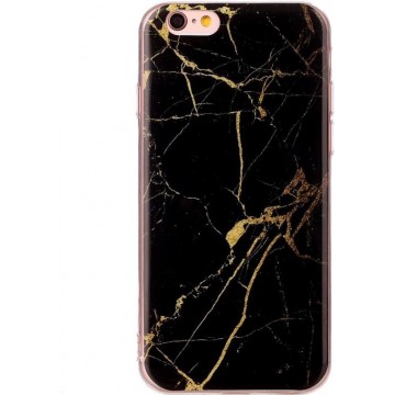 Mobigear Marmer Softcase Hoesje Zwart / Goud voor Apple iPhone 6 / 6s