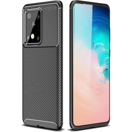 Samsung Galaxy S20 Ultra - Hoesje TPU Flexibele beschermhoes - Carbon Fibre zwart