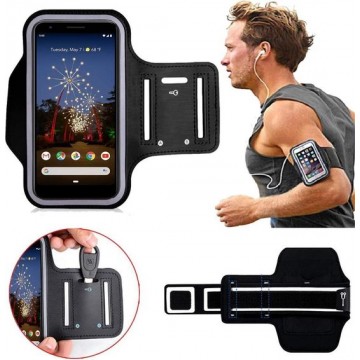 Sport / Hardloop armband – Voor iPhone / Samsung / Nokia / Huawei / Xiaomi / Motorola / Sony – XL Zwart