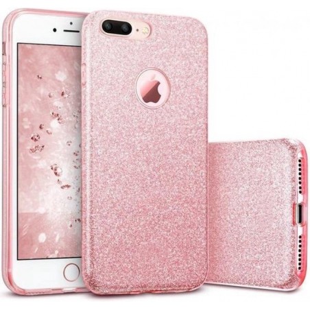 Apple iPhone 7 Plus - 8 Plus hoesje - Roze - Glitter - Soft TPU
