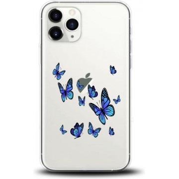 Apple Iphone 11 Pro Max Transparant siliconen hoesje blauwe vlinders