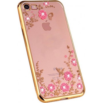 Xssive Flexibele TPU Case met roze bloemetjes Apple iPhone 7 / iPhone 8 / iPhone SE (2020) - Back Cover - TPU - Gouden Rand