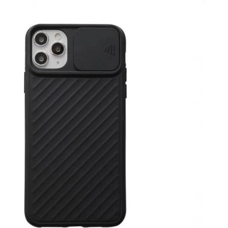 iPhone 12 Pro Max Hoesje - 6.7 inch - Siliconen Back Cover Case met Camera Slider Zwart