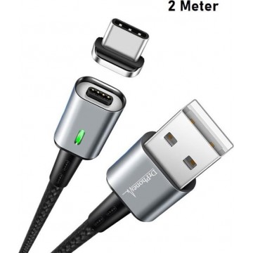 DrPhone iCON 2 Meter- Magnetische Type C Kabel USB-C oplaadkabel + Datakabel - 3.0A Support - Snellader - Zwart