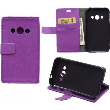 Litchi Cover wallet case hoesje Samsung Galaxy Xcover 3 paars