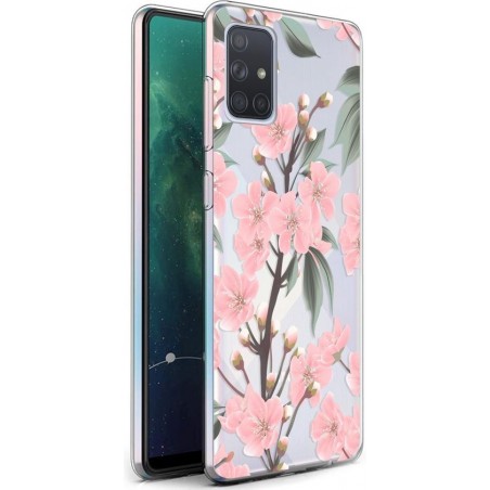 iMoshion Design voor de Samsung Galaxy A71 hoesje - Bloem - Roze / Groen