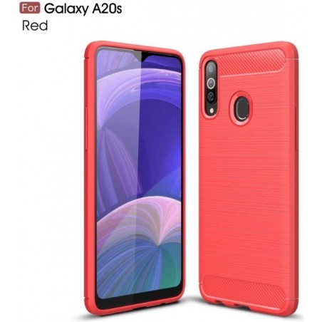 Samsung Galaxy A20s Hoesje Geborsteld TPU Flexibele Back Cover Rood