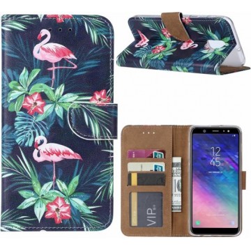 Ntech Samsung Galaxy A6 (2018) Flamingo Boek hoesje met Pasjesruimte