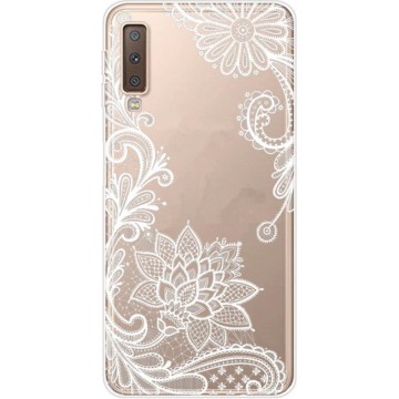 Luxe Back Cover voor Samsung Galaxy A7 2018 - Wit - Bloemen - Soft TPU hoesje