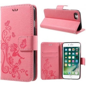 iPhone 7 / 8 wallet portemonnee hoesje - roze vlinder
