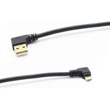 Dolphix USB Micro B haaks naar USB-A haaks kabel - USB2.0 - tot 2A / zwart - 1 meter