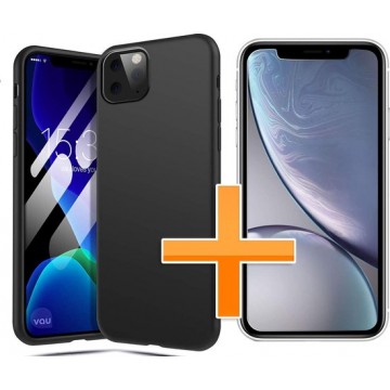 Apple iPhone 11 Pro Hoesje - Siliconen Backcover & Tempered Glass Combi - Zwart