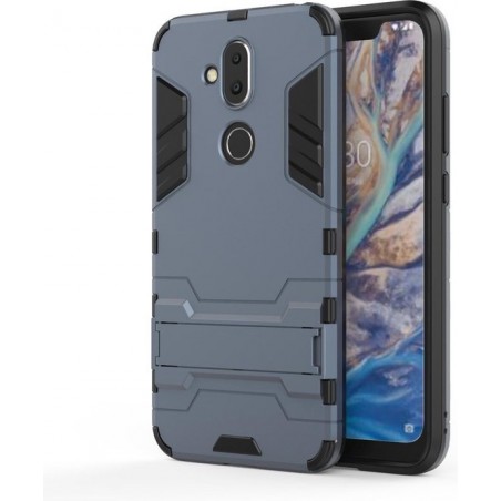 Shockproof PC + TPU Case voor Nokia 8.1 / X7, met houder (Navy Blue)