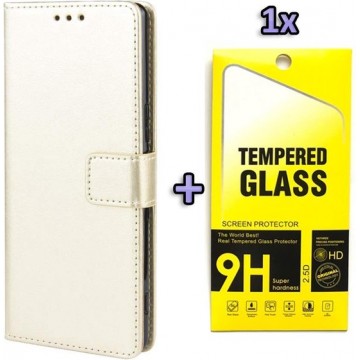Samsung Galaxy M21 Hoesje Goud - Portemonnee Book Case - Kaarthouder & Magneetlipje & Glazen Screenprotector