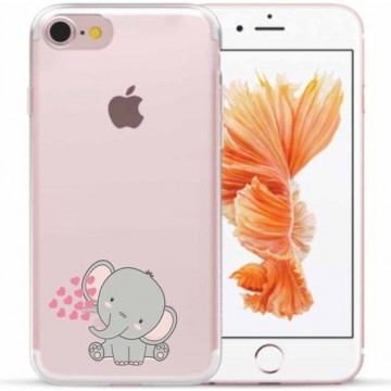 Apple Iphone 7 / 8 / SE2020 Siliconen telefoonhoesje transparant olifantje met hartjes