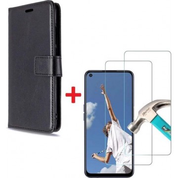 Oppo A72 hoesje book case zwart met tempered glas screen Protector
