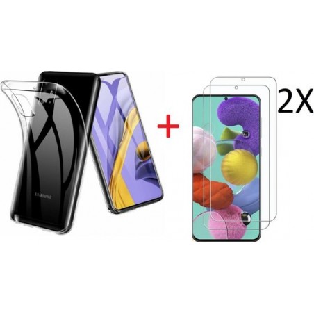 Samsung Galaxy A51 Hoesje TPU Back Cover Met 2pack glazen  Screenprotector - Transparant
