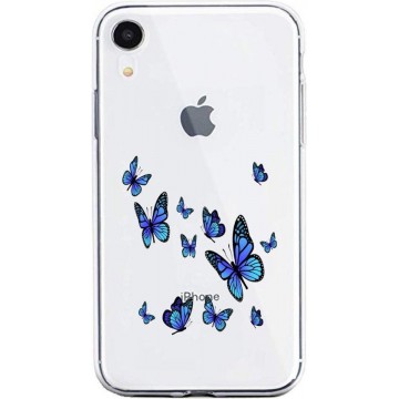 Apple Iphone XR Transparant siliconen hoesje blauwe vlinders