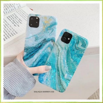 Apple iPhone XR Hoesje - Blauw - Anti Shock Hybrid Case - Hardcase - Marmer