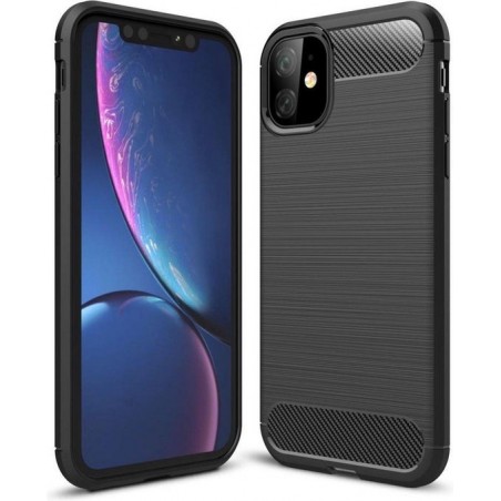 Apple iPhone 11 hoesje - Zwart - Geborsteld Carbon