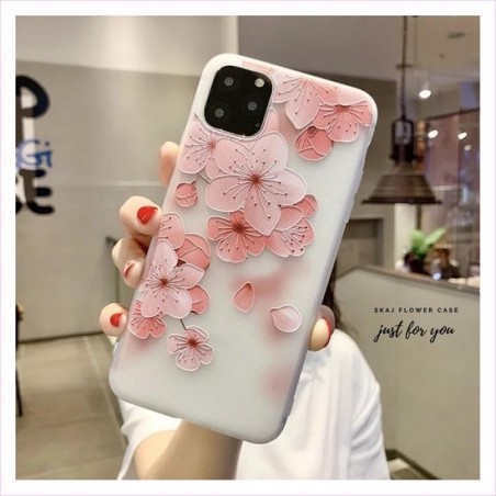 Apple iPhone 11 Pro Max Hoesje - Roze - Bloemen - Anti Shock Hybrid Case - Softcase - Transparant