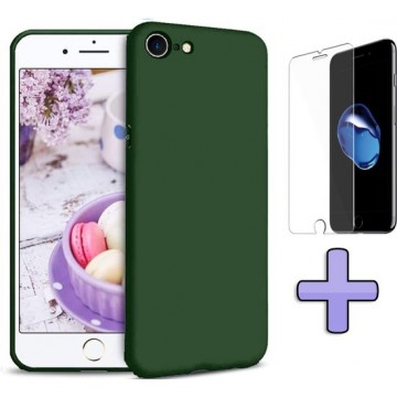 Apple iPhone SE (2020) Hoesje Groen - Siliconen Back Cover & Glazen Screen Protector
