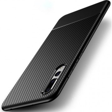 Luxe Carbon case voor Huawei P20 Pro - hoogwaardig zacht TPU soft cover - Matte finish - Extra stevig zwart hoesje
