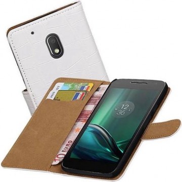 Croco Bookstyle Wallet Case Hoesjes voor Moto G4 Play Wit