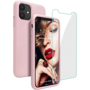 iPhone 11 Hoesje Liquid sand pink TPU Siliconen Soft Case + 2X Tempered Glass Screenprotector