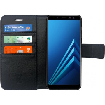 iCall Portemonnee Hoesje voor Samsung Galaxy A8 (2018) - Zwart Book Case Lederen TPU Wallet Case - 360 Graden Beschermend Hoesje
