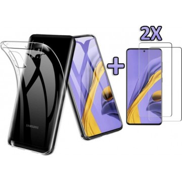 Samsung Galaxy A51 Hoesje - Siliconen Backcover & 2X Tempered Glass Combi - Transparant