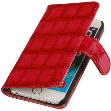 Glans Krokodil Bookstyle Hoes voor iPhone 6 Rood