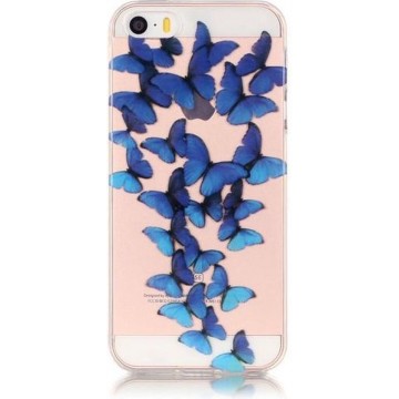 GadgetBay Doorzichtig Sierlijke Vlinders iPhone 5 5s SE 2016 TPU hoesje - Blauw
