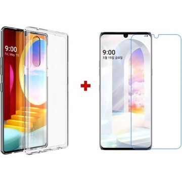 LG Velvet - silicone gel hoesje case + screenprotector - transparant