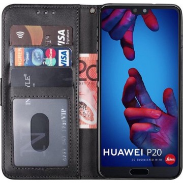 huawei p20 hoesje bookcase zwart - Huawei p20 hoesje bookcase zwart wallet case portemonnee book case hoes cover