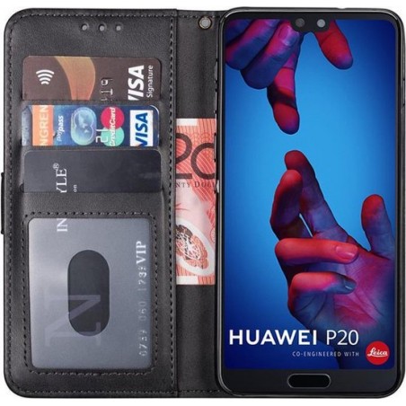 huawei p20 hoesje bookcase zwart - Huawei p20 hoesje bookcase zwart wallet case portemonnee book case hoes cover