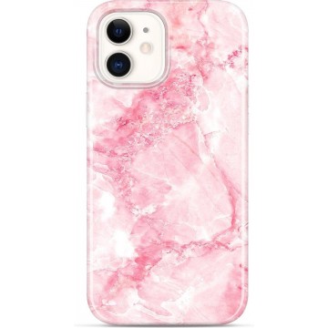 iPhone 12 Hoesje – Siliconen Case Marmer Design – Roze