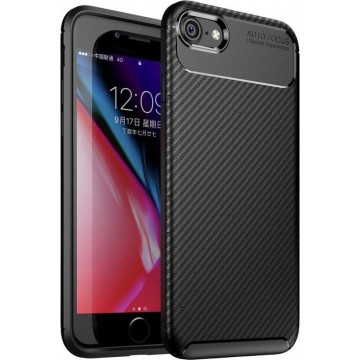 Apple iPhone 7 / 8 Siliconen Carbon Hoesje Zwart