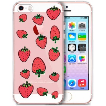 Apple Iphone 5 / 5S / SE Transparant siliconen backcover hoesje aardbeien