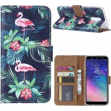 Ntech Samsung Galaxy A6+ Plus (2018) Flamingo Boek hoesje met Pasjesruimte