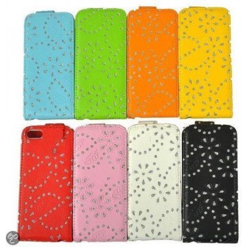iPhone 5 & 5S flip cover case glitter bloemen CHERRY PINK