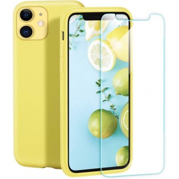 Apple iPhone 11 Hoesje - Siliconen Backcover & Tempered Glass Combi - Geel