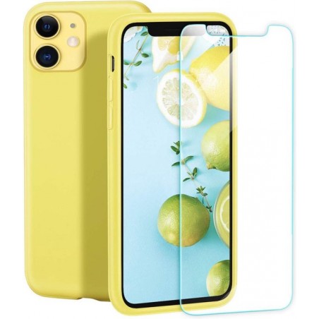 Apple iPhone 11 Hoesje - Siliconen Backcover & Tempered Glass Combi - Geel