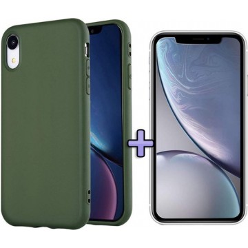 Apple iPhone XR Hoesje - Siliconen Backcover & Tempered Glass Combi - Groen