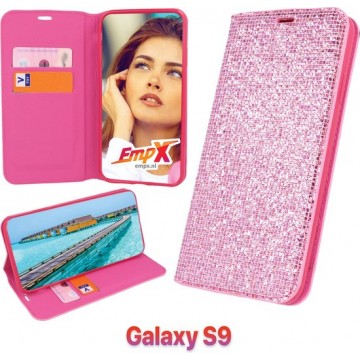 EmpX.nl Samsung Galaxy S9 Boekhoesje Roze Glamour case | Siliconen | Glitter hoesje | Telefoonhoesje | Cadeau | bling bling case