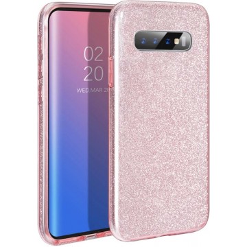 Luxe Glitter Back cover voor Samsung Galaxy S10 - Roze - Bling Bling - TPU