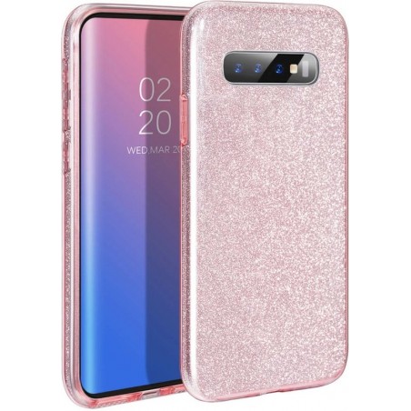 Luxe Glitter Back cover voor Samsung Galaxy S10 - Roze - Bling Bling - TPU