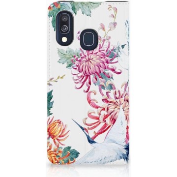 Samsung Galaxy A40 Standcase Hoesje Bird Flowers